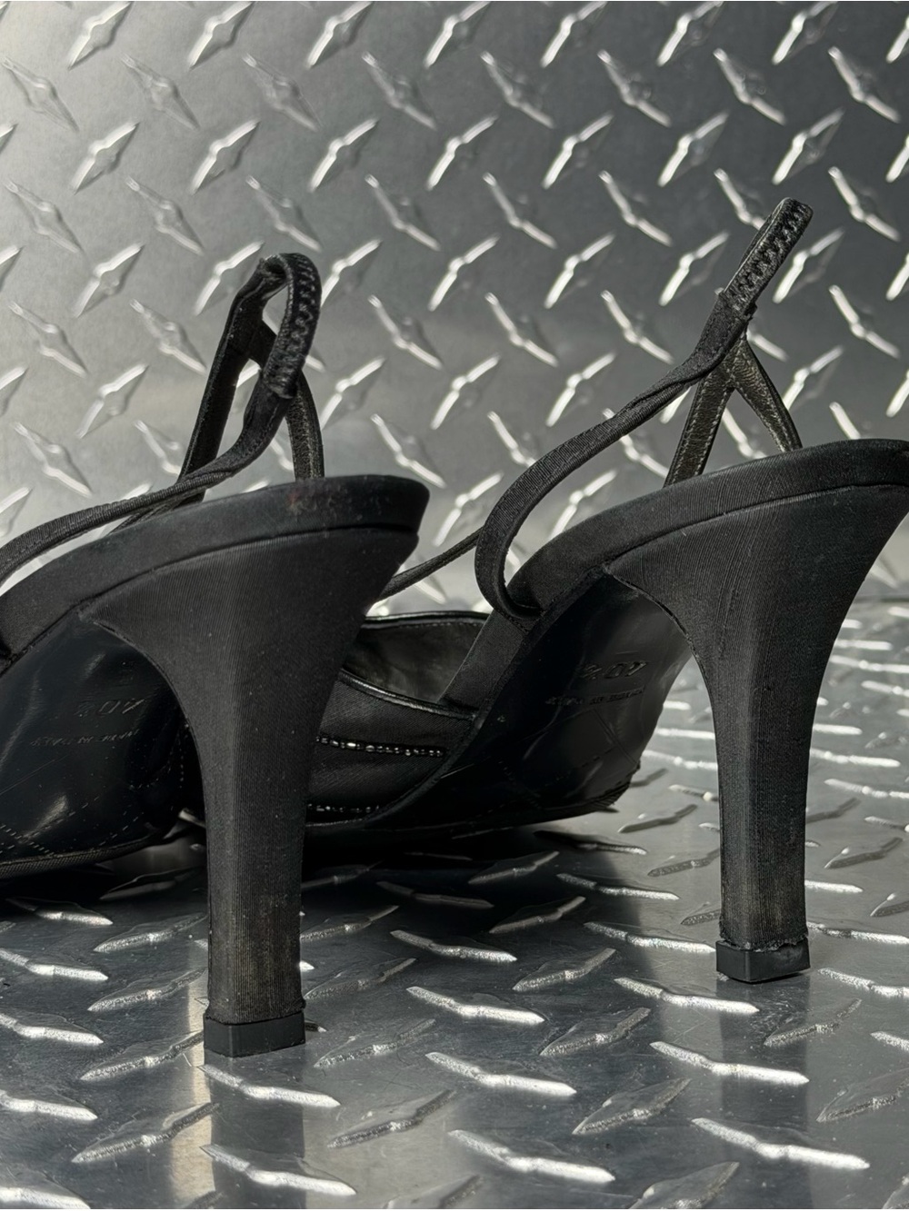 Chanel Vintage Satin Embellished Logo Slingbacks in Black 40.5 - Picture 3 of 7
